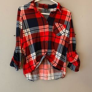 Plaid tie front shirt